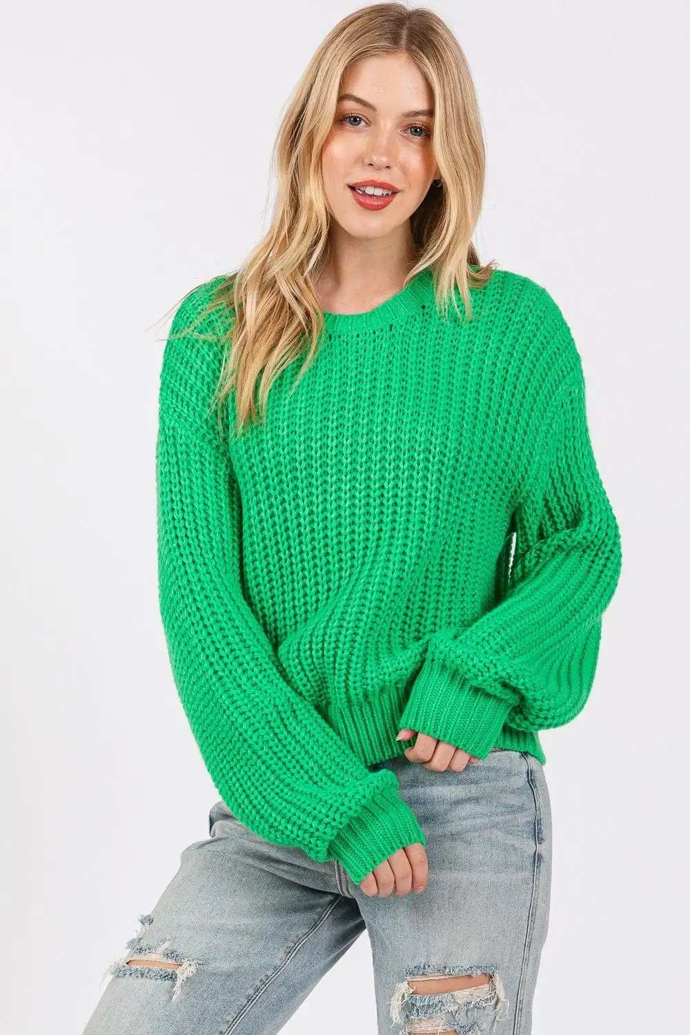 SAGE + FIG Round Neck Drop Shoulder Sweater - Trendsi - Flyclothing LLC