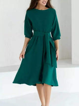 Elegant Belted Waist Midi Dress - Trendsi - Flyclothing LLC