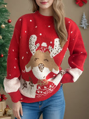 Reindeer Mock Neck Long Sleeve Sweater - Trendsi