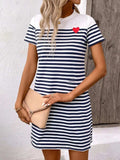 Striped Round Neck Short Sleeve Mini Dress - Trendsi - Flyclothing LLC