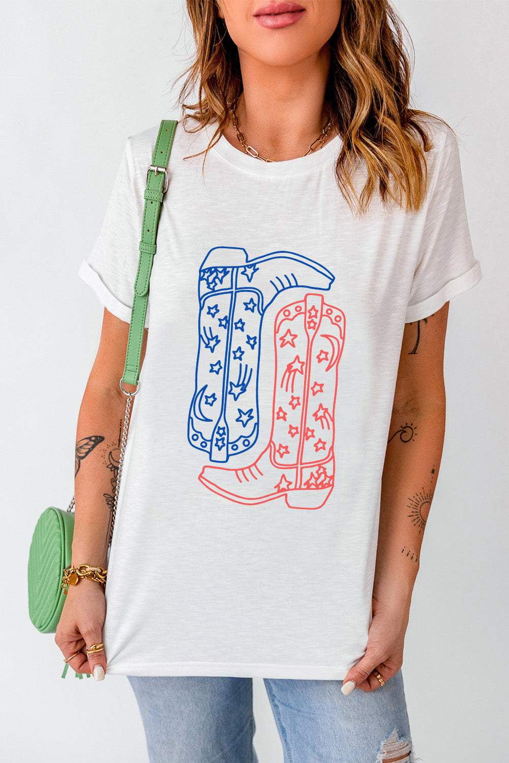 Boot Graphic Round Neck Short Sleeve T-Shirt - Trendsi - Flyclothing LLC