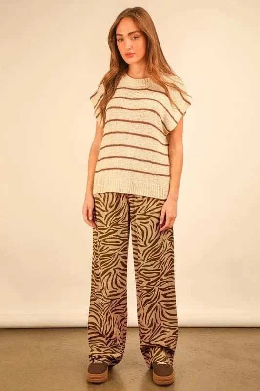VERY J Animal Print Linen Wide Leg Pants - Trendsi - Flyclothing LLC