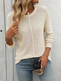 Round Neck Dropped Shoulder Knit Top - Trendsi - Flyclothing LLC