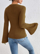 Round Neck Flare Sleeve T-Shirt - Trendsi - Flyclothing LLC