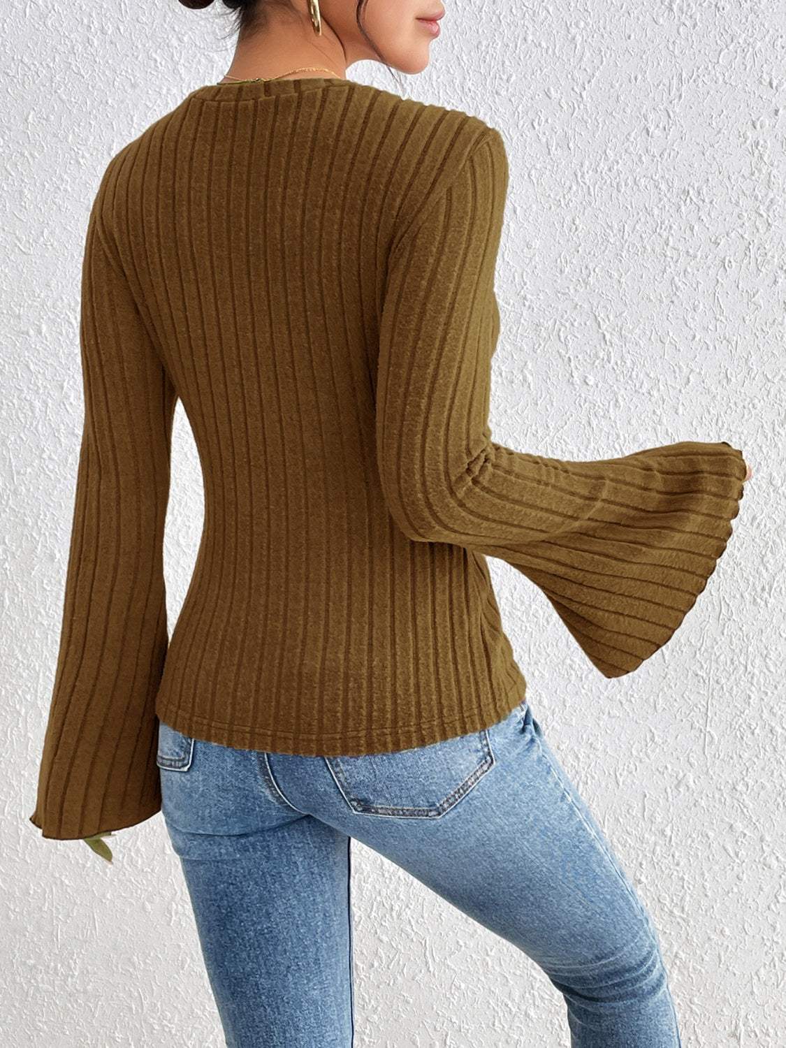 Round Neck Flare Sleeve T-Shirt - Trendsi - Flyclothing LLC