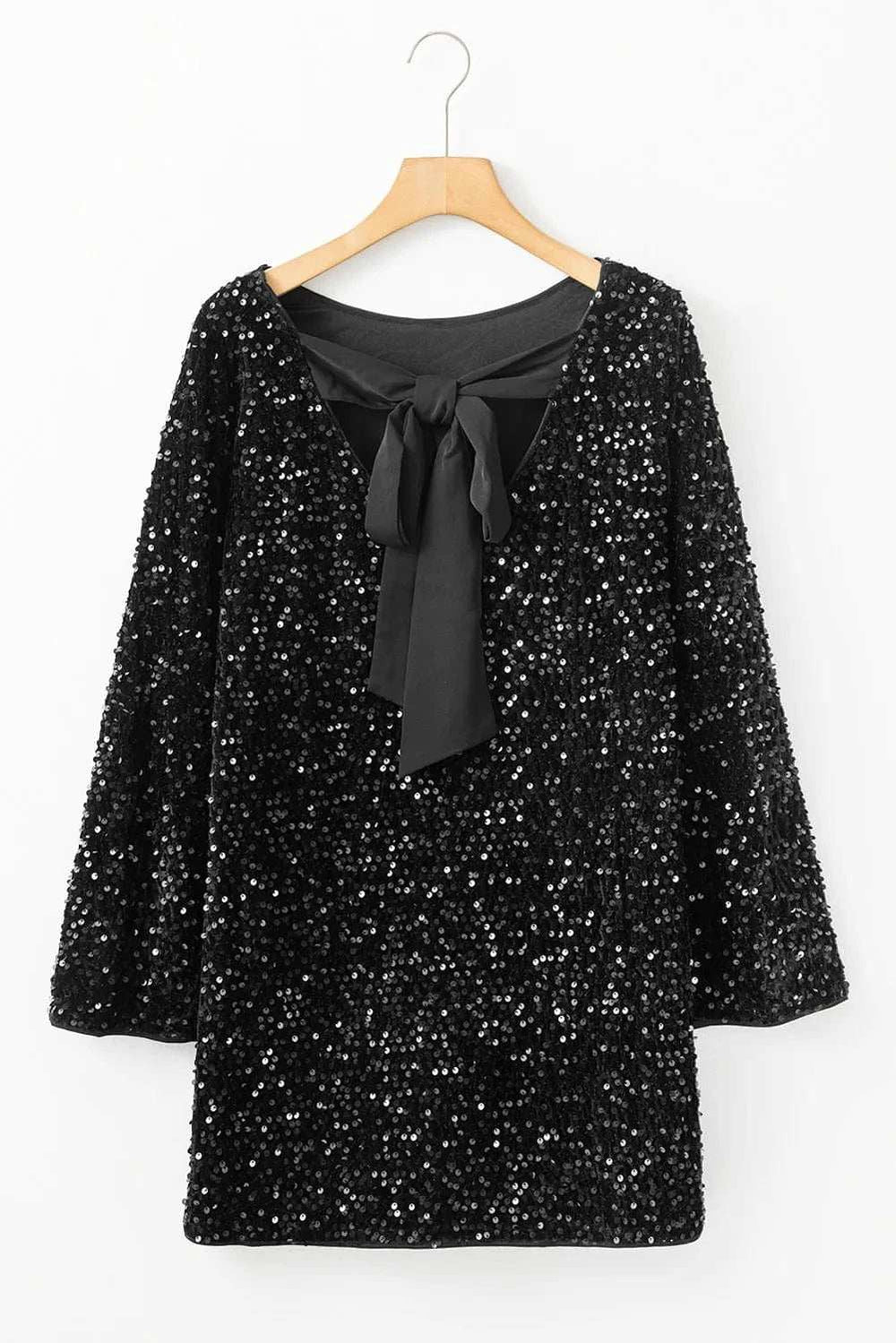 Sequin Round Neck Long Sleeve Mini Dress - Trendsi - Flyclothing LLC