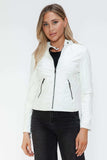 Snobbish Faux Leather Zip Up Drawstring Hooded Jacket - Trendsi - Flyclothing LLC