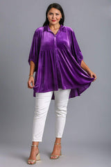 Umgee Full Size Button Down Tiered Back High Low Shirt - Trendsi - Flyclothing LLC