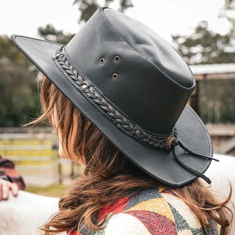Outlands - Men's Leather Cowboy Hat with Stitched Braided Band - Unik Just for Bikers - Flyclothing LLC