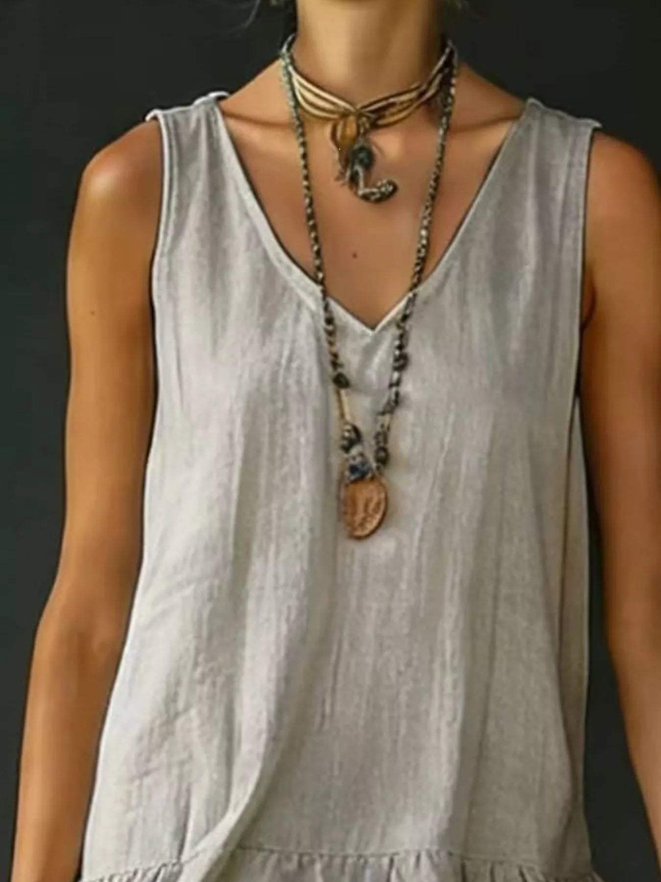 Full Size Ruffled Hem V-Neck Sleeveless Dress Plus Size - Trendsi - Flyclothing LLC