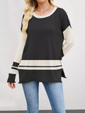Color Block Side Slit Sweater - Trendsi - Flyclothing LLC