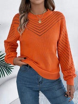 Openwork Round Neck Long Sleeve Knit Top - Trendsi - Flyclothing LLC