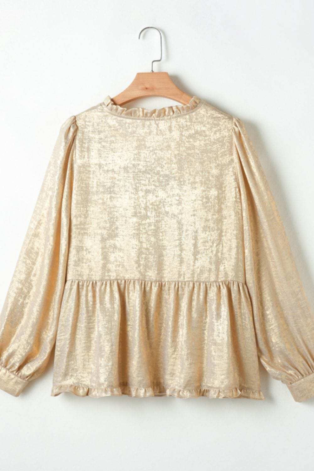 Frill Peplum V-Neck Long Sleeve Blouse - Trendsi - Flyclothing LLC