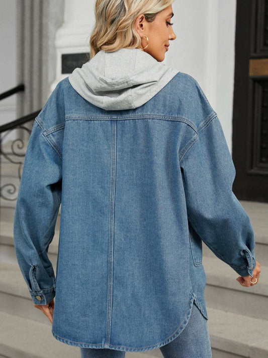 Removable Hood Button Up Long Sleeve Denim Jacket - Trendsi - Flyclothing LLC