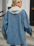 Removable Hood Button Up Long Sleeve Denim Jacket - Trendsi