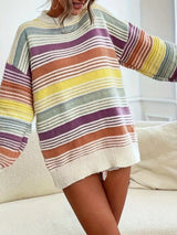 Striped Knit Long Sleeve Sweater - Trendsi - Flyclothing LLC