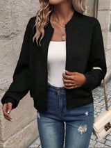 Texture Zip-Up Bomber Jacket - Trendsi - Flyclothing LLC