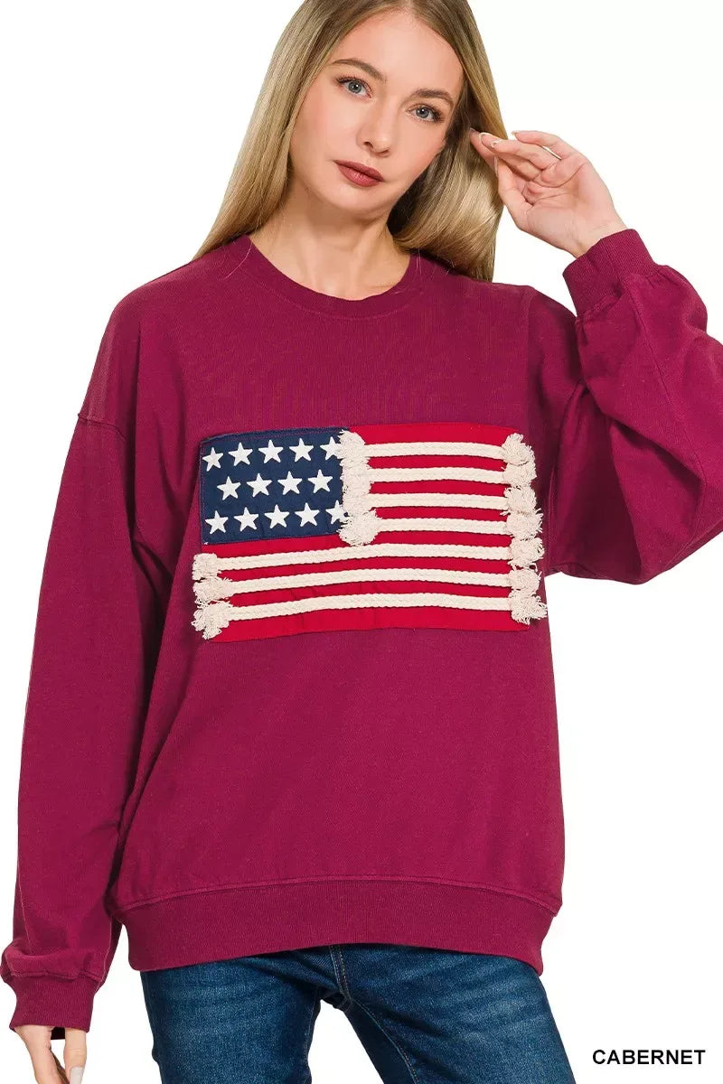 Zenana French Terry American Flag Pullover - Trendsi - Flyclothing LLC