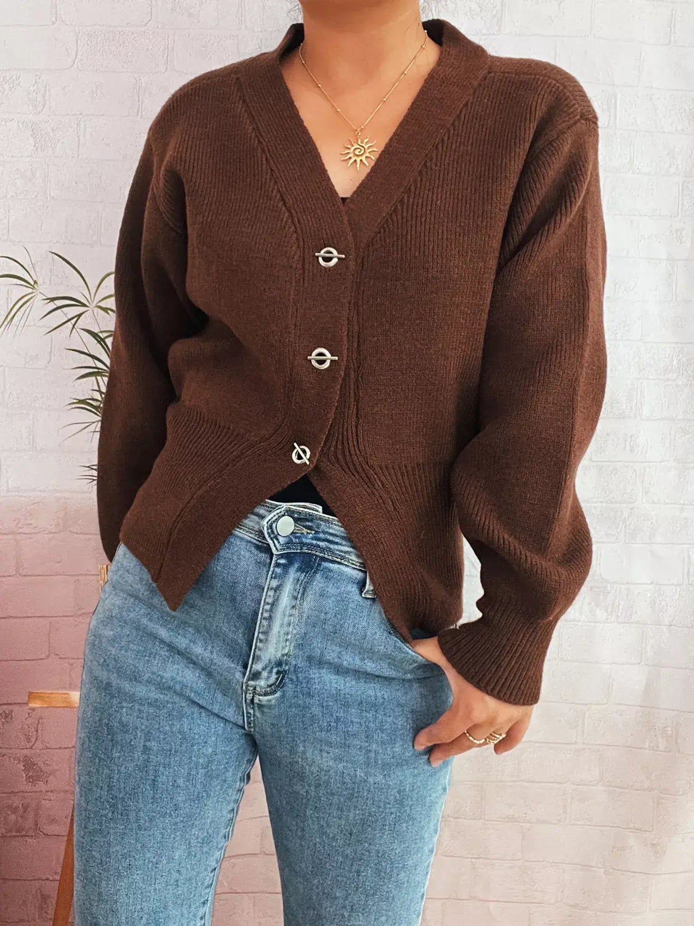 Button Up Long Sleeve Cardigan - Trendsi - Flyclothing LLC