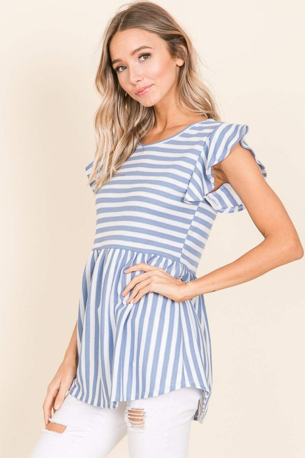 BOMBOM Striped Round Neck Blouse - Trendsi - Flyclothing LLC