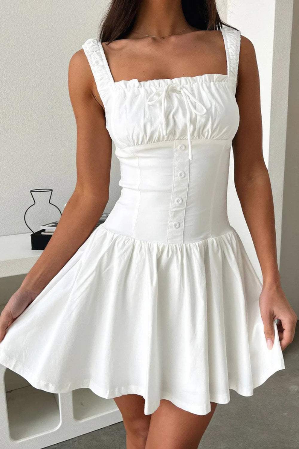 Decorative Button Square Neck Cami Dress - Trendsi - Flyclothing LLC