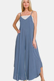 Zenana Spaghetti Strap Wide Leg Overalls with Pockets - Trendsi