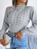 Openwork Mock Neck Long Sleeve Cropped Sweater - Trendsi - Flyclothing LLC