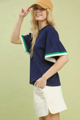 Umgee Contrast Trim Bell Sleeve Top - Trendsi - Flyclothing LLC