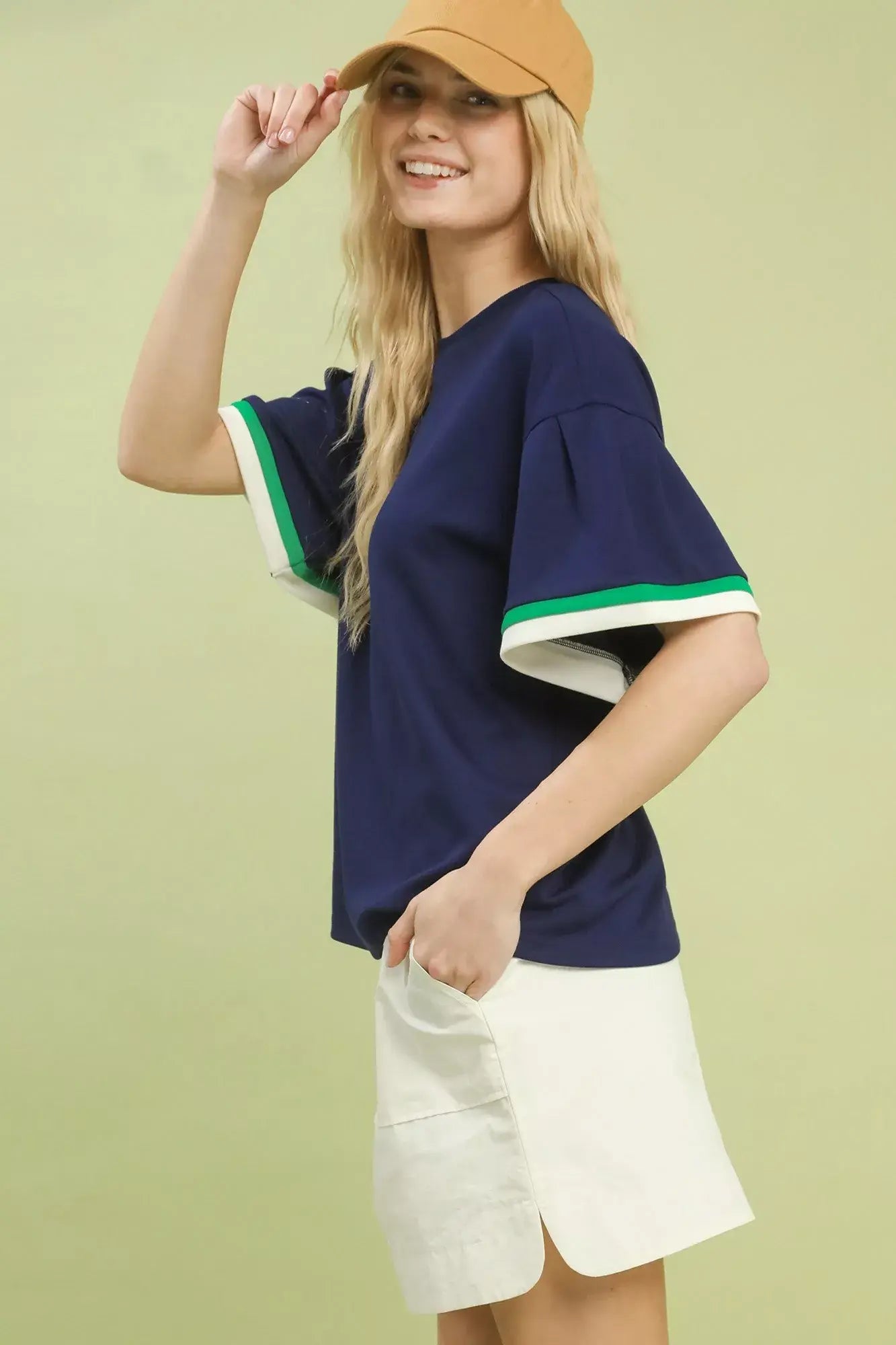 Umgee Contrast Trim Bell Sleeve Top - Trendsi - Flyclothing LLC