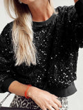 Sequin Round Neck Long Sleeve Blouse - Trendsi - Flyclothing LLC