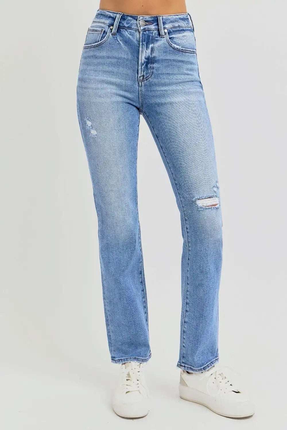 RISEN Full Size Distressed High-Rise Ankle Straight Jeans - Trendsi - Flyclothing LLC