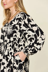 Double Take Full Size Printed Ruffle Hem Dress with Pocket - Trendsi - Flyclothing LLC