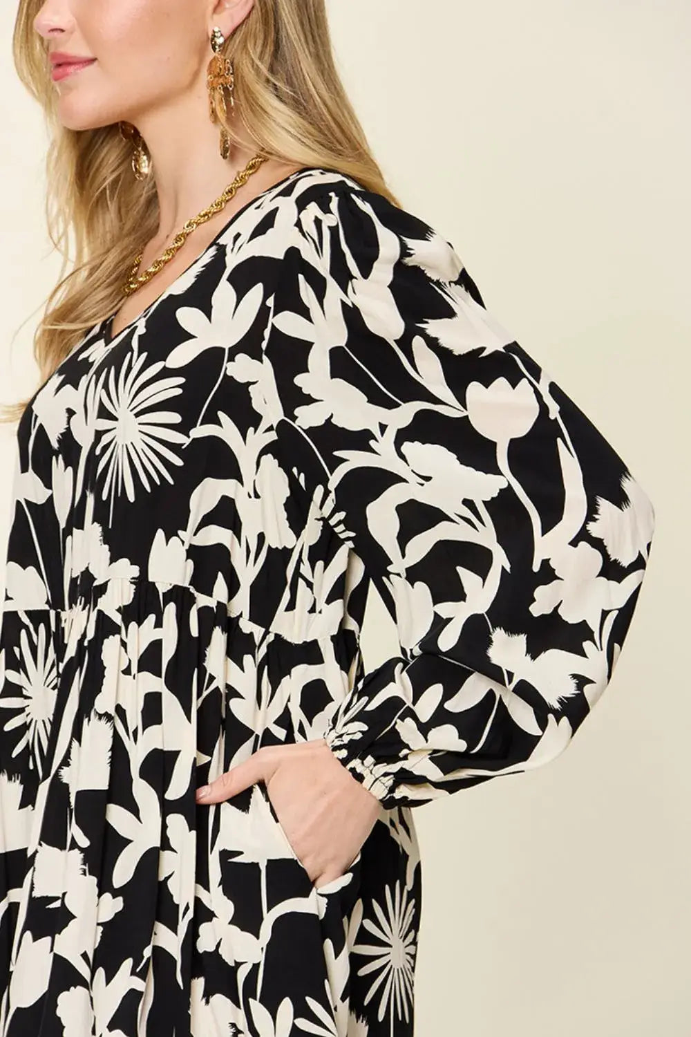 Double Take Full Size Printed Ruffle Hem Dress with Pocket - Trendsi - Flyclothing LLC
