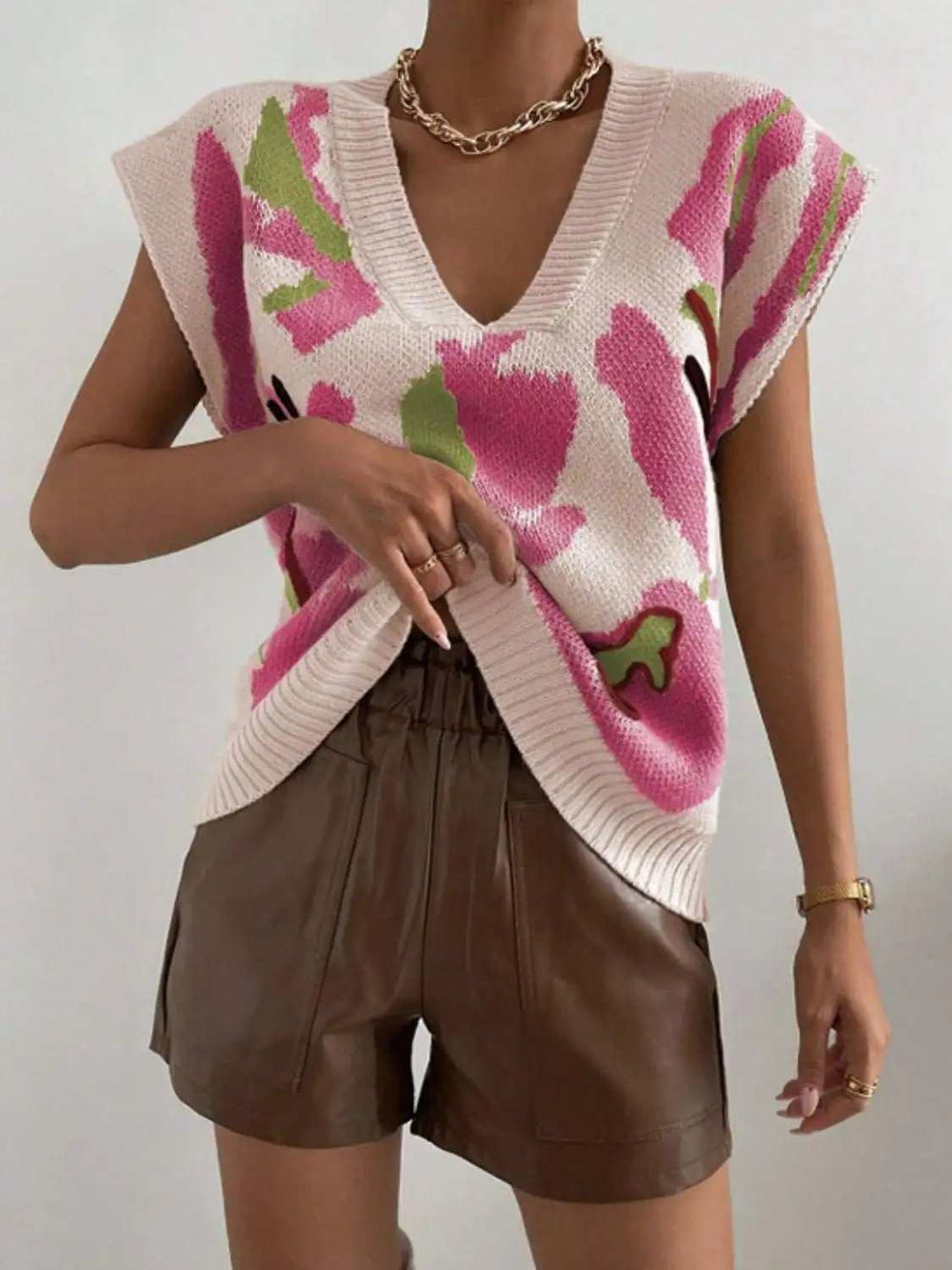 Color Block V-Neck Sweater Vest - Trendsi - Flyclothing LLC