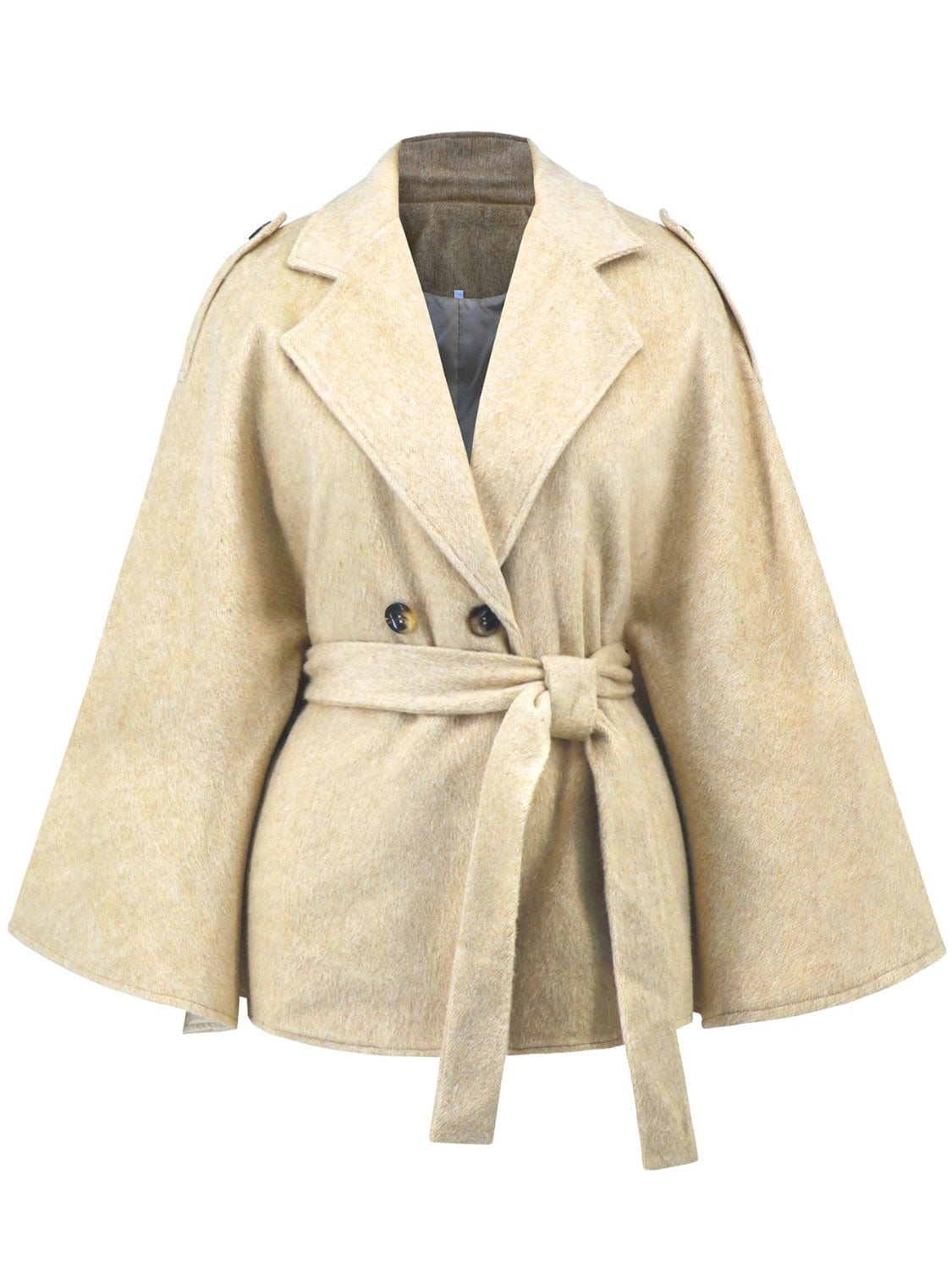Double-Breasted Tie Waist Poncho - Trendsi