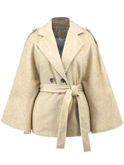 Double-Breasted Tie Waist Poncho - Trendsi