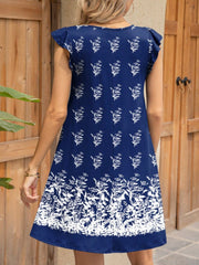 Ruffled Printed Cap Sleeve Mini Dress - Trendsi