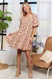 ADORA Floral Square Neck Puff Sleeve Dress - Trendsi - Flyclothing LLC