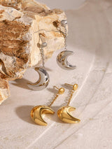 Stainless Steel Moon Dangle Earrings - Trendsi - Flyclothing LLC
