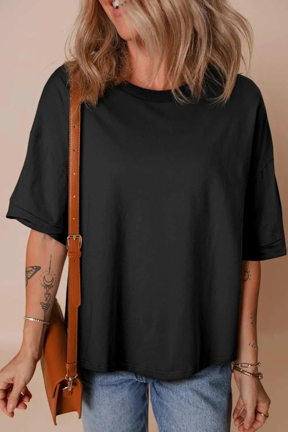 Loose Half Sleeve Hi Low Hem T Shirt - Trendsi - Flyclothing LLC