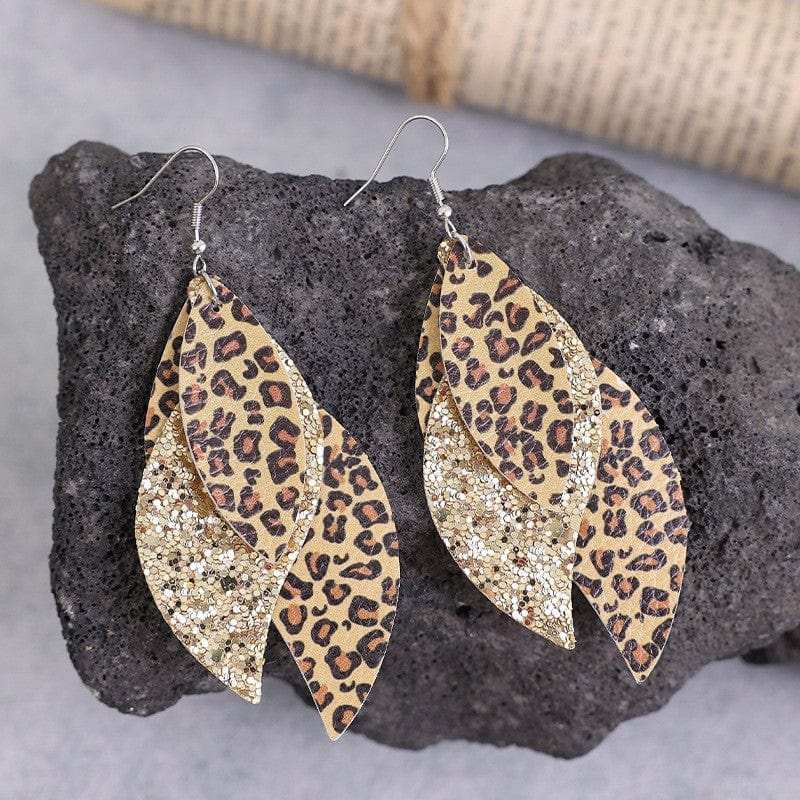 PU Leather Leopard Leaf Earrings - Trendsi - Flyclothing LLC