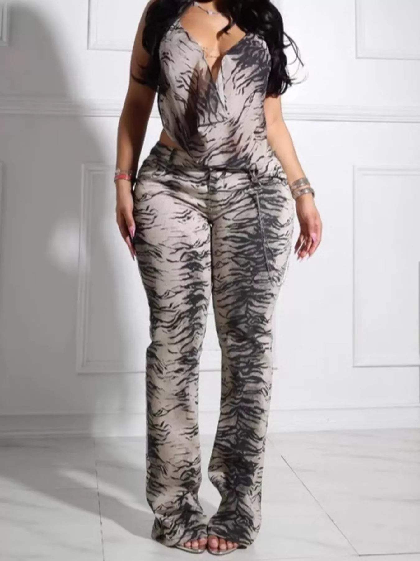 Animal Print Sleeveless Top and Pants Set - Trendsi - Flyclothing LLC