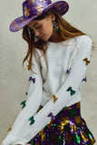 SO ME Mardi Gras Glitter Bow Ribbon Sweater Knit Top - Trendsi - Flyclothing LLC