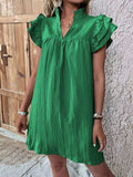 Ruffled Notched Cap Sleeve Mini Dress - Trendsi - Flyclothing LLC