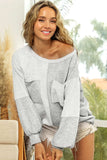 Color Block Double Chest Pocket Boat Neck Top - Trendsi - Flyclothing LLC
