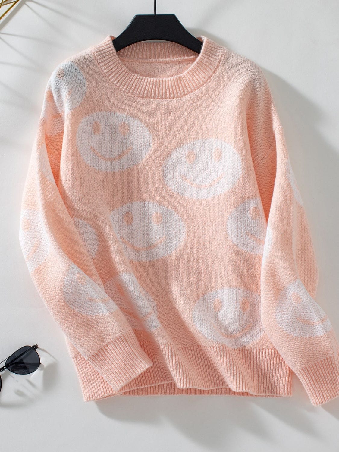 Smile Pattern Round Neck Long Sleeve Sweater - Trendsi