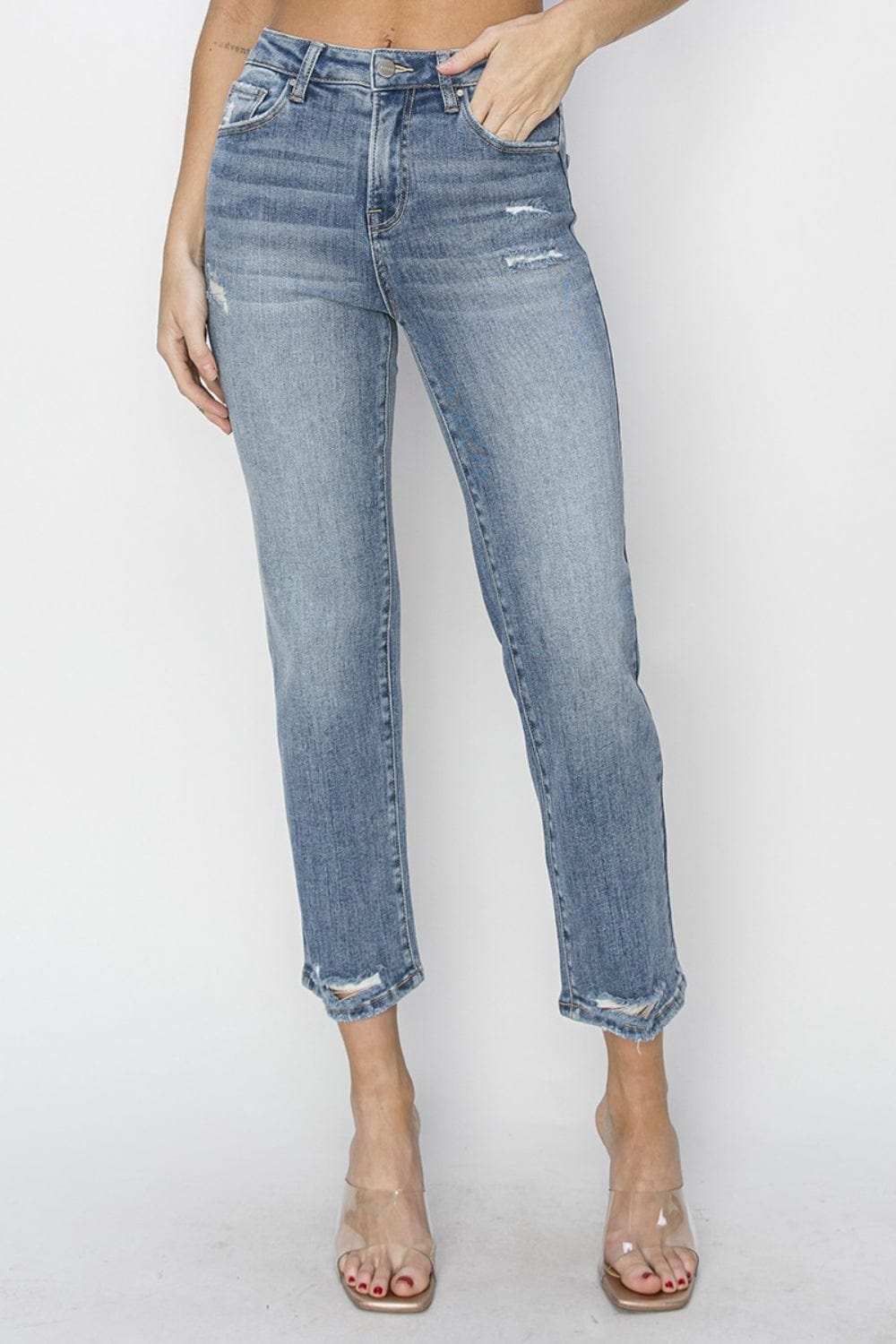 RISEN Full Size High Waist Distressed Cropped Jeans - Trendsi - Flyclothing LLC