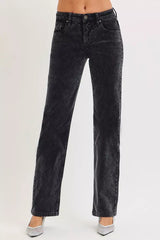RISEN Tummy Control Mid Rise Straight Leg Corduroy Pants - Trendsi - Flyclothing LLC