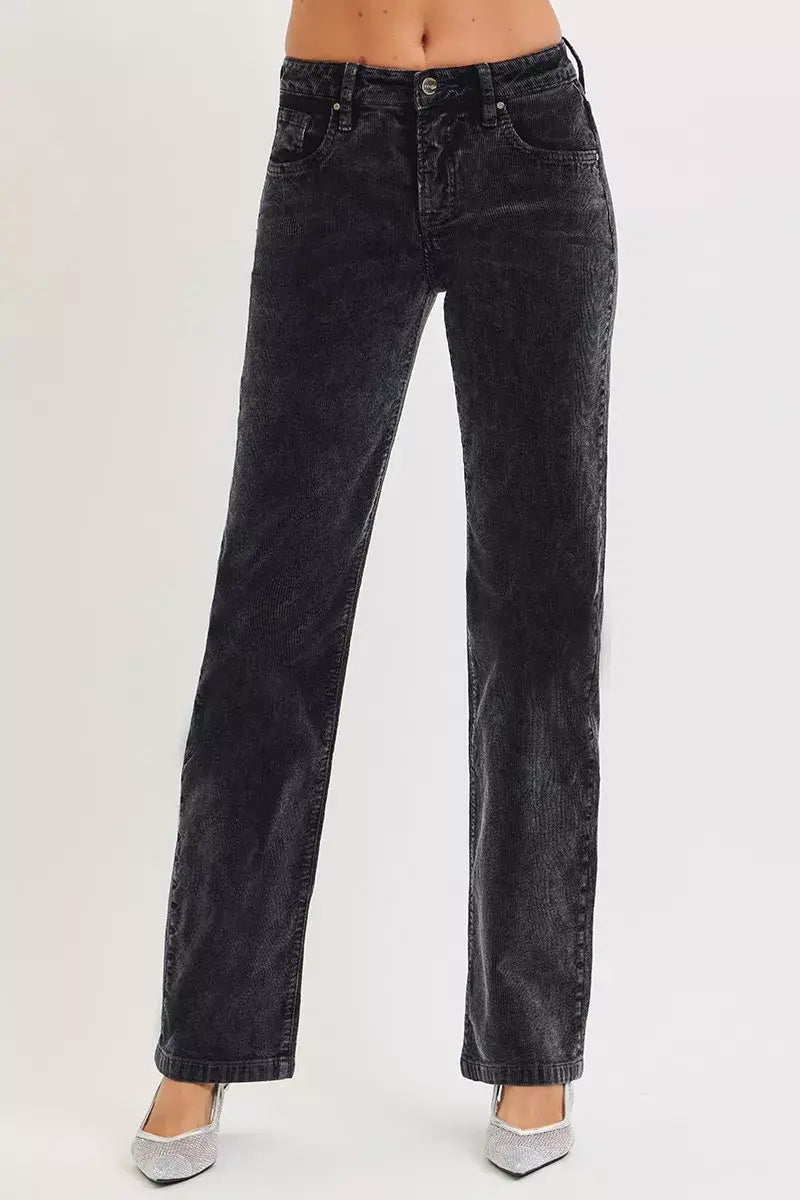 RISEN Tummy Control Mid Rise Straight Leg Corduroy Pants - Trendsi - Flyclothing LLC