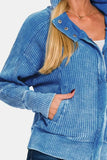 Zenana Washed Zip Up Hooded Jacket - Trendsi - Flyclothing LLC